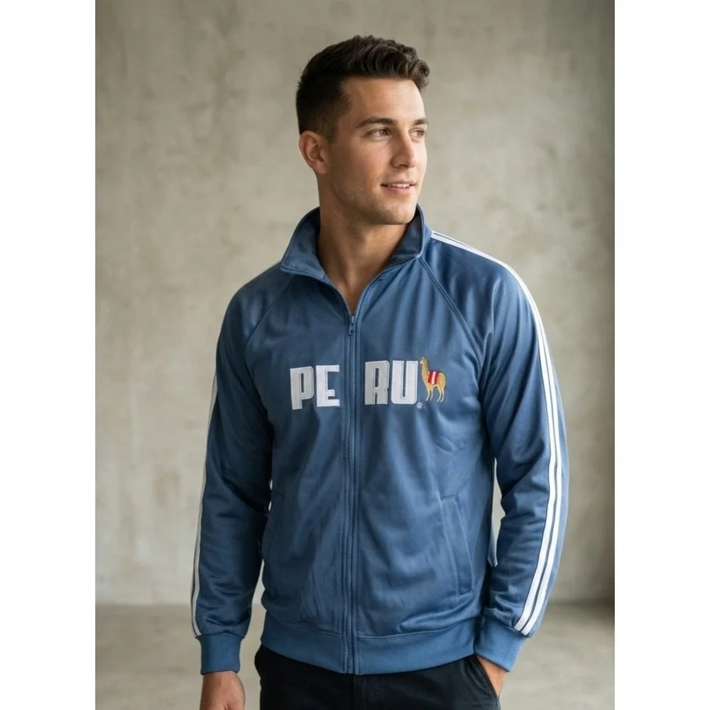 Confecciones Orquidea Peru Llama Full Zip Track Jacket Blue White Medium